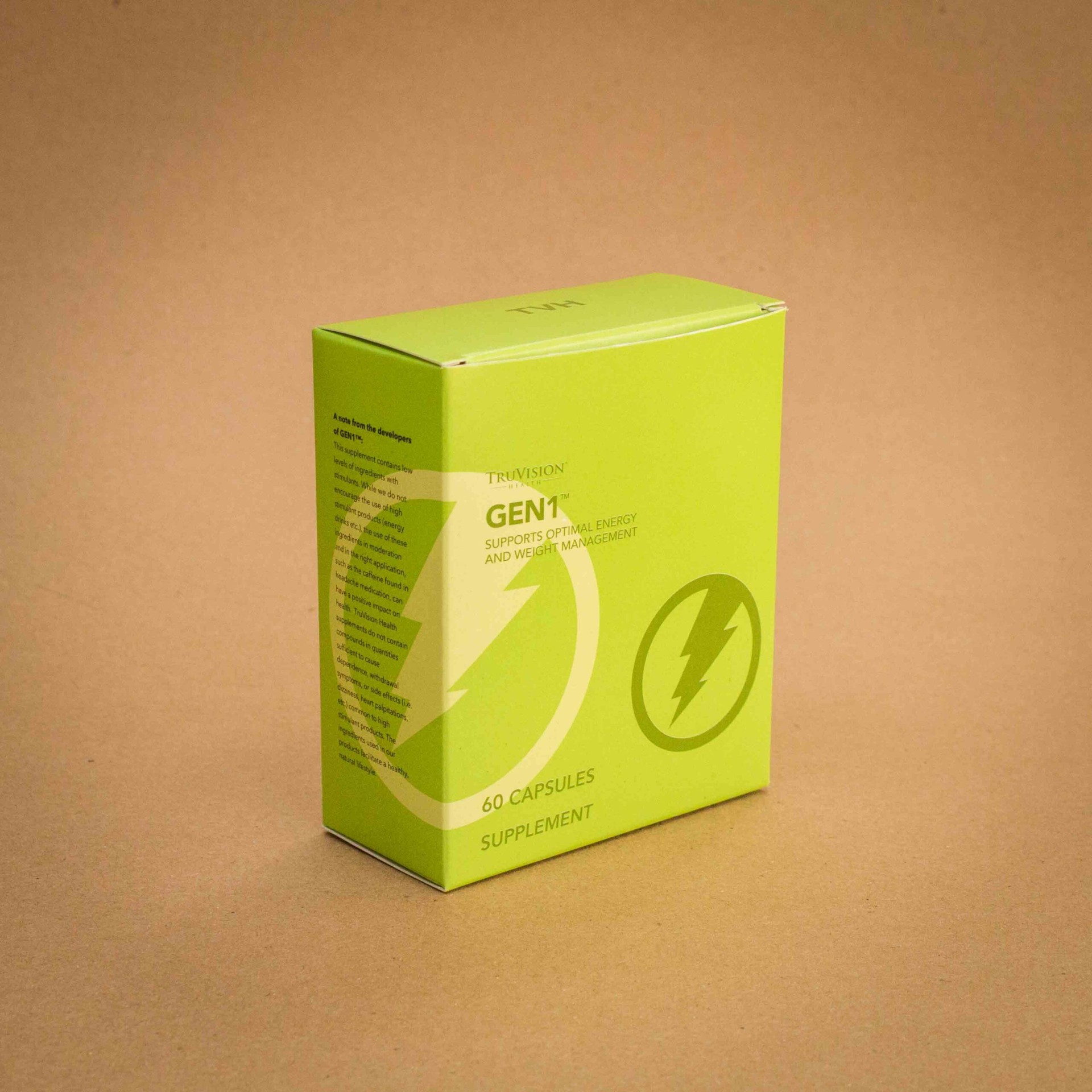 GEN1 lime green supplement folding carton for TruVision Health GEN1 lime green supplement folding carton for TruVision Health