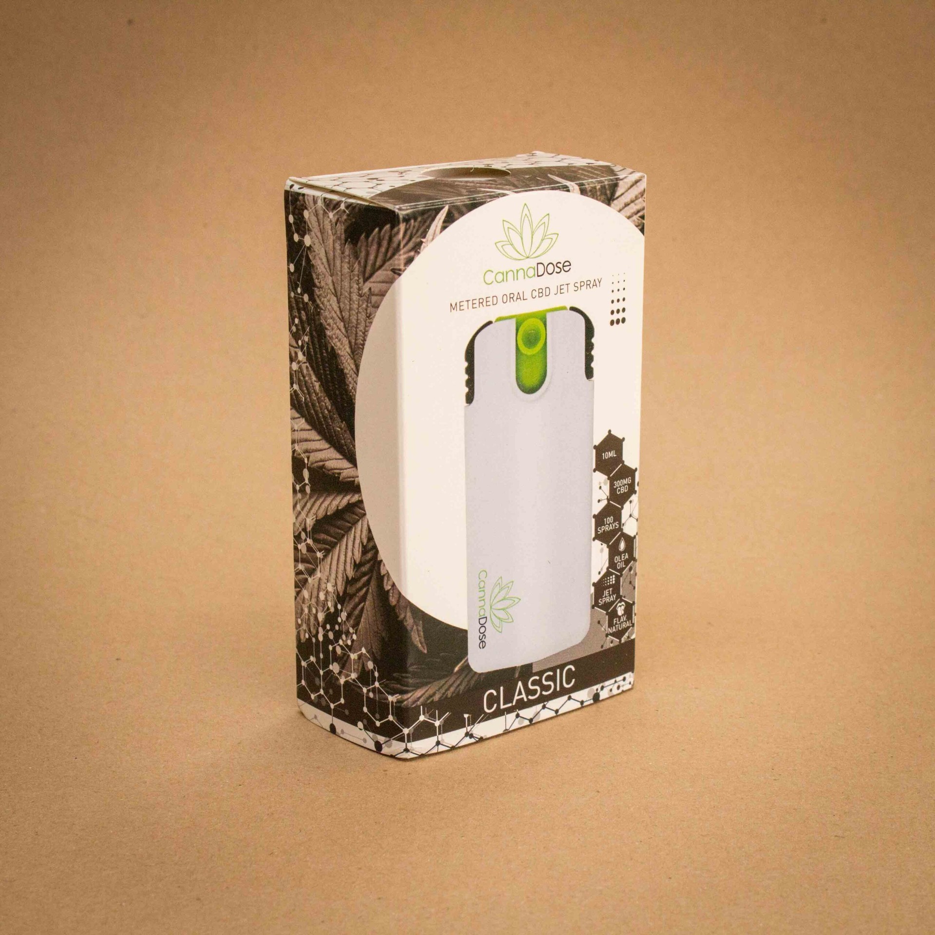 CannaDose metered oral CBD jet spray folding carton with window patch CannaDose metered oral CBD jet spray folding carton with window patch